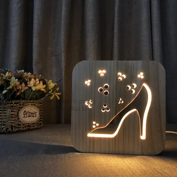 LED Puidust Hele Lamp Mood Naiste Kõrge Kontsaga Kinga Kuju USB Tegutsenud Luminaria Lady Tüdrukud Lamp Sünnipäeva kingitus Magamistuba Decor