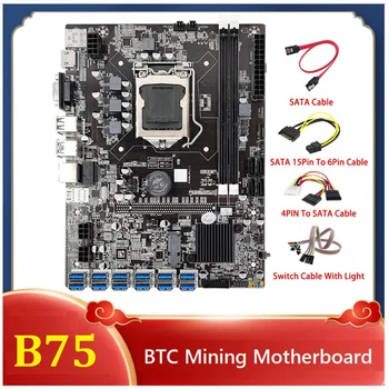 B75 ETH Kaevandamine Emaplaadi 12 PCIE USB LGA1155 Koos G540 protsessori (CPU+SATA 15Pin, Et 6Pin Juhe+4PIN SATA Kaabel B75 USB BTC