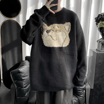 Talvel Meeste Harajuku Kampsun Vintage Streetwear Koo Pulloverid Koera Nägu Tiki O-kaelus Kampsun Lahti Jaapani Mees Pulloverid