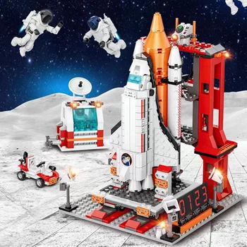 Kosmosesüstik Rocket Launch Center Hoone Mudel Laste Puzzle Space Astronaut Iseloomu ehitusplokid VARRE Mänguasjad